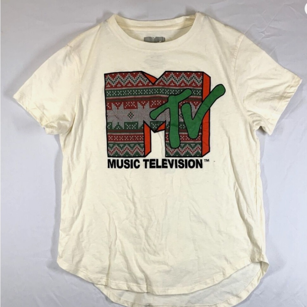 MTV Cream and Green Short Sleeve Tee